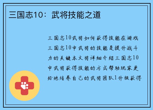 三国志10：武将技能之道